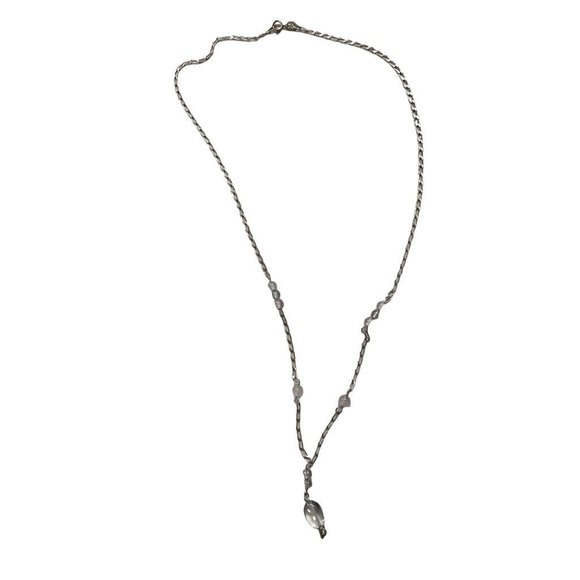 Set Delicate Silvertone 18" Necklace and 1.5" Drop Hook Earrings Orchid Beads - Picture 7 of 11